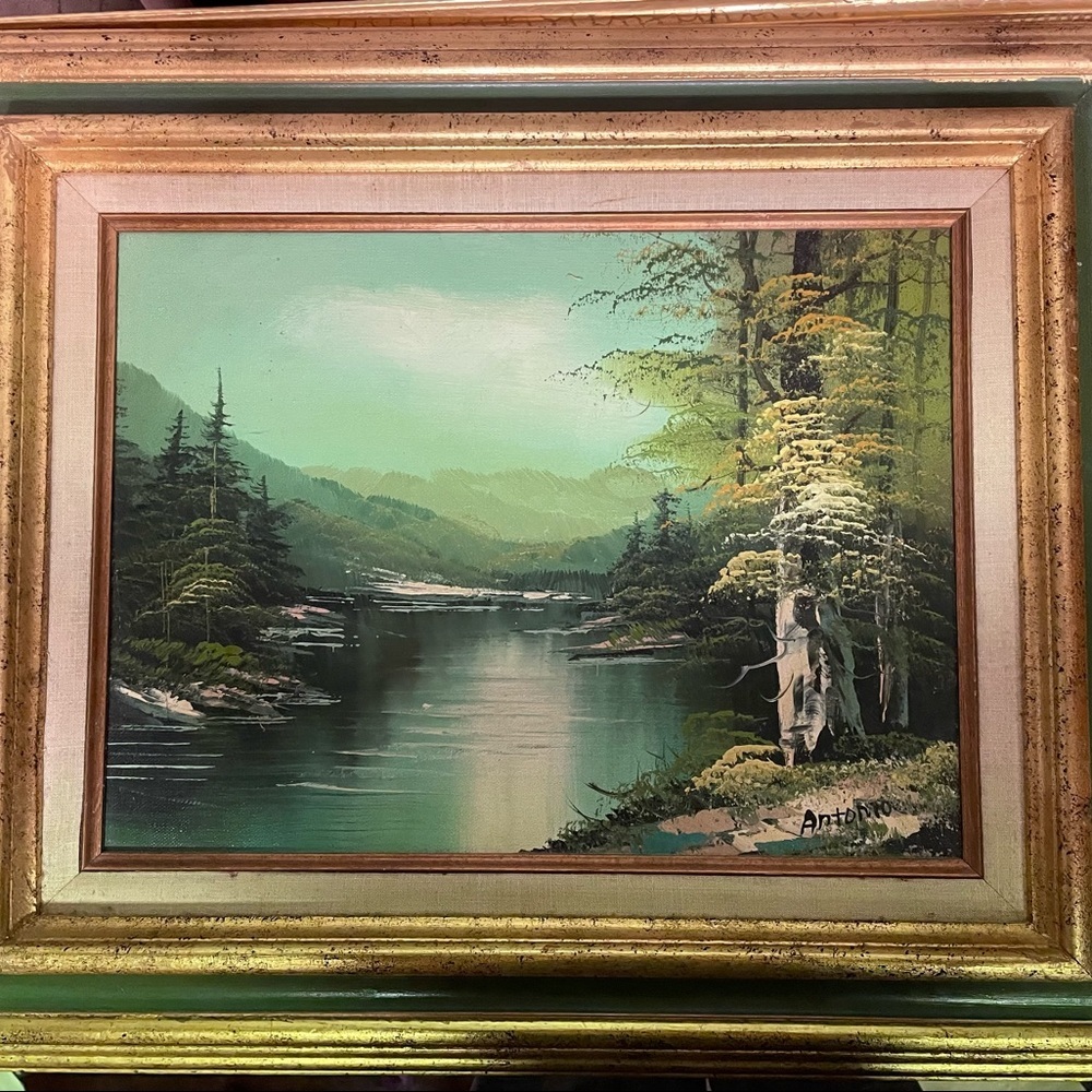 Antique Landscape Painting by Antonio Fredrix – Original Vintage Art Signed